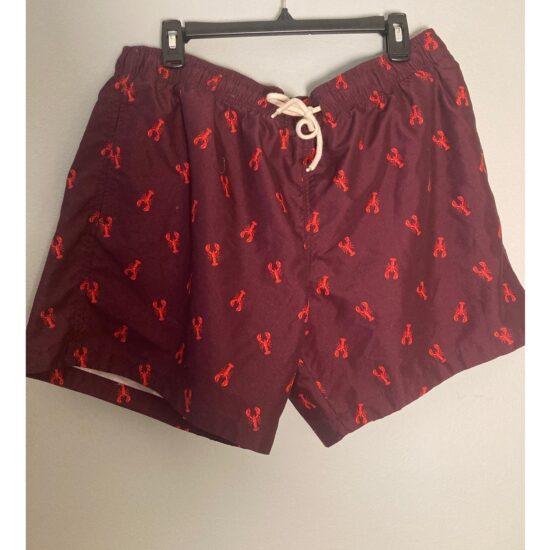 H&M Men's Swim Trunks Shorts Lobster Print Maroon & Red Mesh Insert Sz XL
