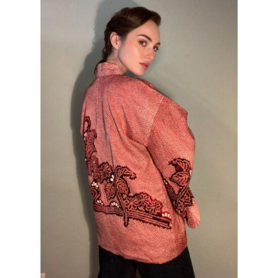 Kimono Haori Jacket Beautiful Pink Red Plum Flower Shibori Dyed ~ Breathtaking