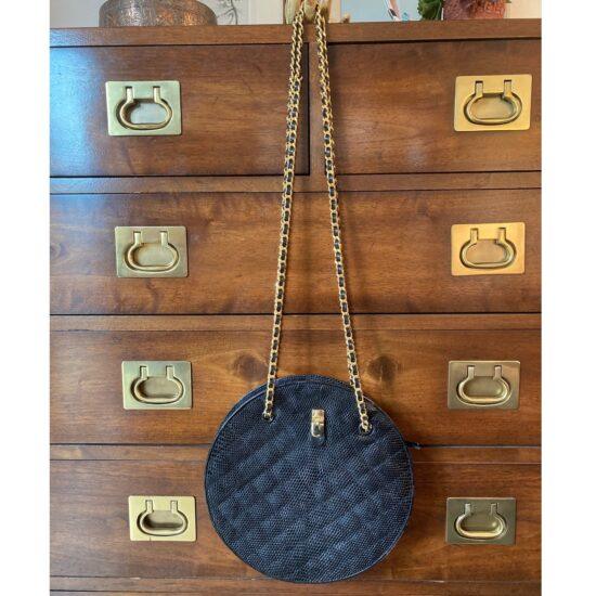 Lou-Rexx Vintage Quilted Snakeskin Round Chain Strap Handbag Black Loehmann's