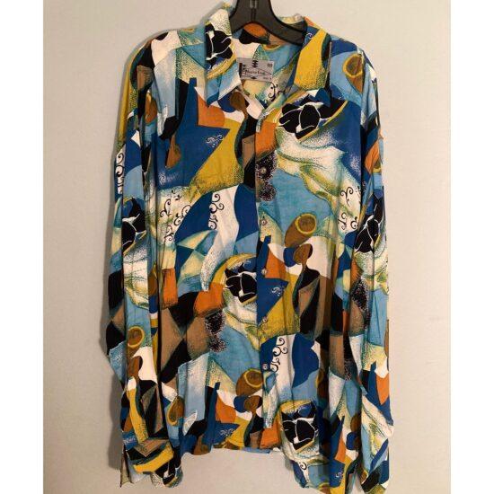 Maurice Emde' Paris Vintage Amazing Abstract 70s Print Shirt Viscose ~ Sz 5 XXL