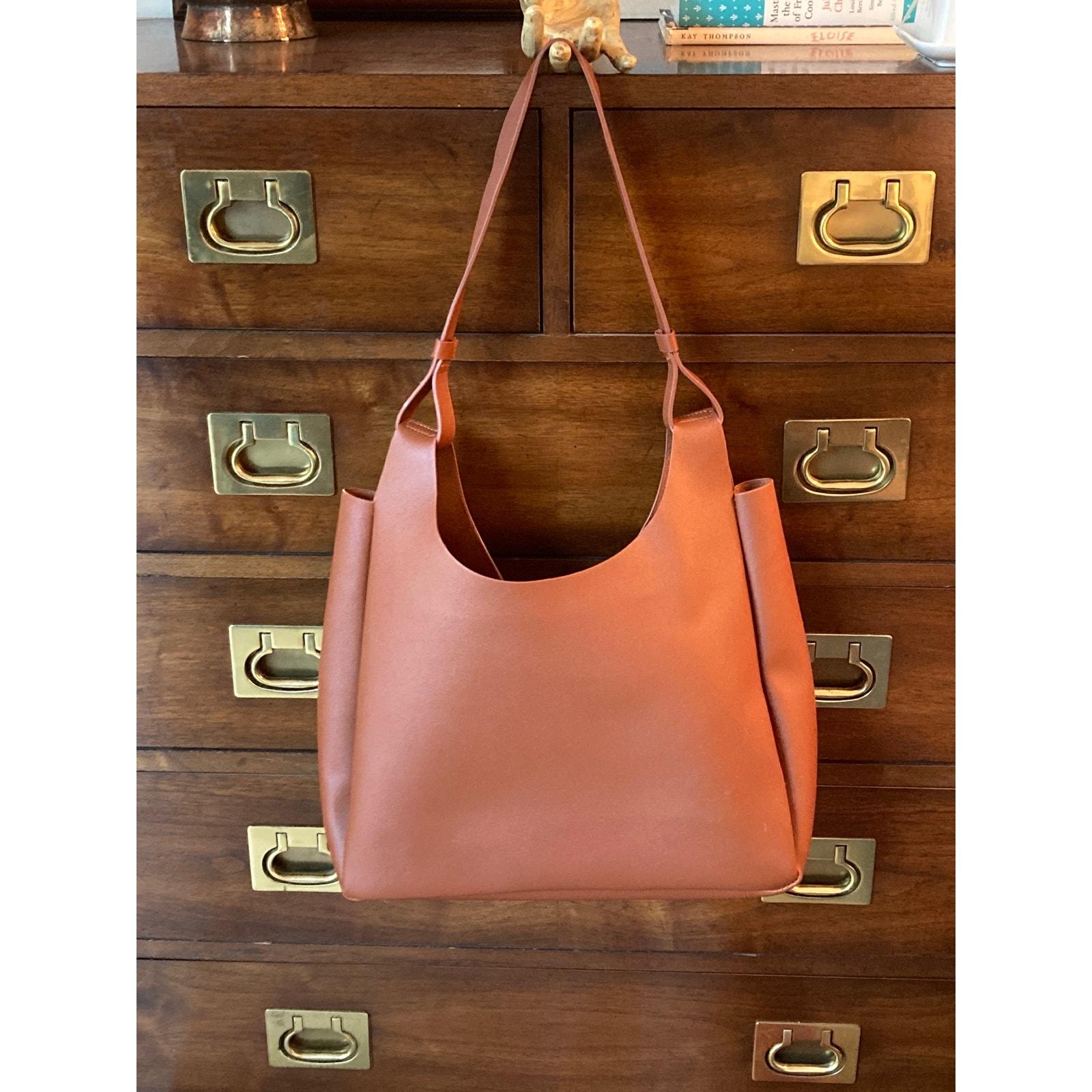 Neiman Marcus Vegan Leather Tote Shoulder Bag Handbag Cognac Brown ~ So Lovely
