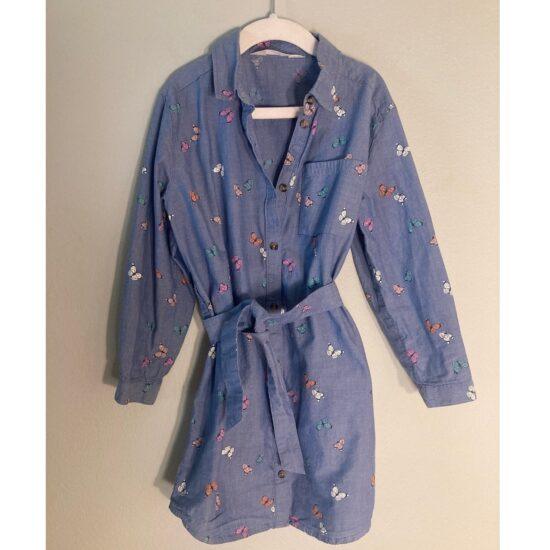 H&M Chambray Butterfly Print Shirt Dress ~ Sz S 6-7 ~ Tie Belt & Go!