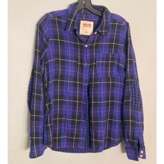 Target Mossimo Supply Co Vintage Plaid Flannel Shirt Bright Blue Red White Sz L