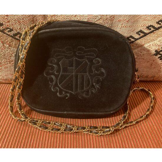 Ann Taylor Y2K Vintage Black Suede Leather Chain Strap Crest Crossbody Bag