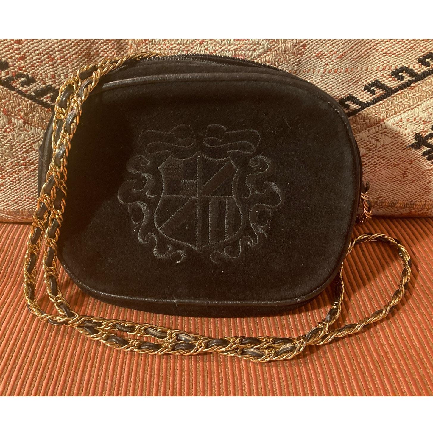 Ann Taylor Y2K Vintage Black Suede Leather Chain Strap Crest Crossbody Bag
