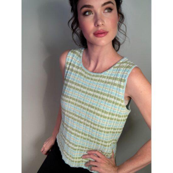 Jones New York Plaid Country Club Golf Tennis Blue Green Tank Sweater ~ Sz L