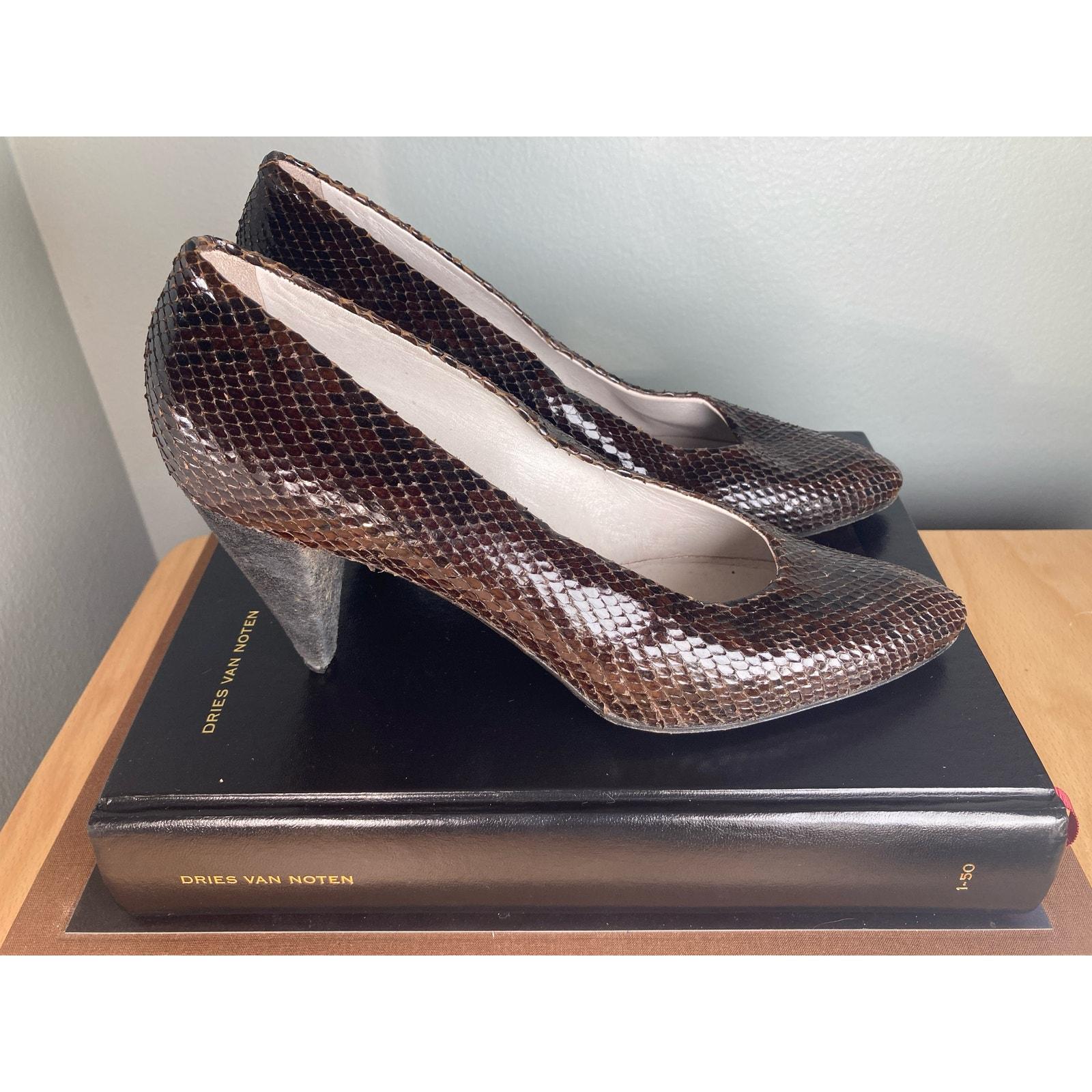 Maude Frizon Snakeskin Brown Black Pointed Toe Heels Sz 39.5 (8.5/ 9) Amazing