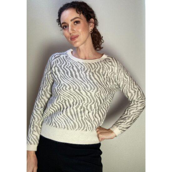 The Kooples Zebra Print Statement Sweater Crew Neck Sz M