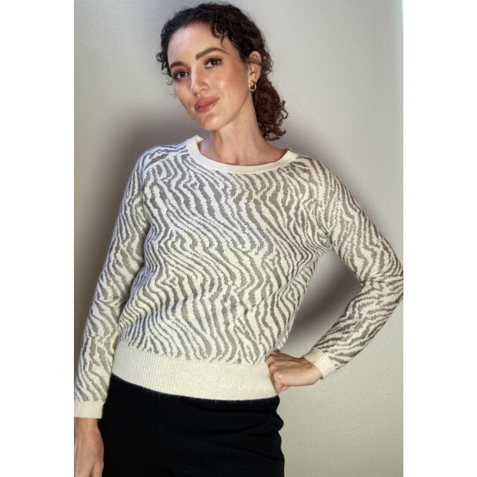 The Kooples Zebra Print Statement Sweater Crew Neck Sz M