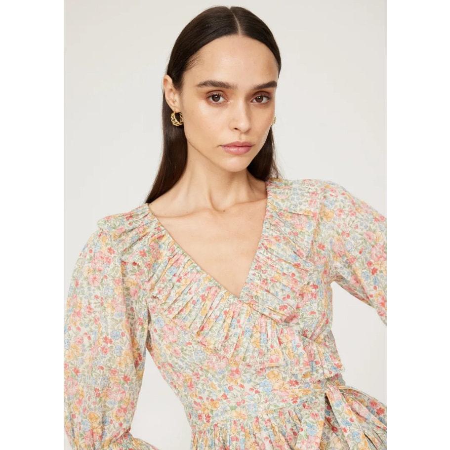 Ralph Lauren Evee Top Floral Print ~ 100% Cotton India Ruffle Cottage Love NS