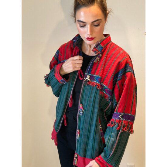 Guatemalan Handmade Vintage Jacket Chicos Cotton Fringe Quitapenas ~ Sz M/L