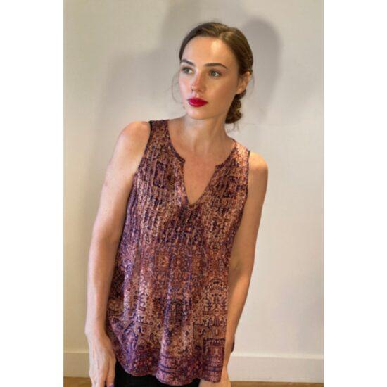 Joie Greta B Silk Sleeveless Tapestry Print Top Marant Style Easy Summer ~ Sz S