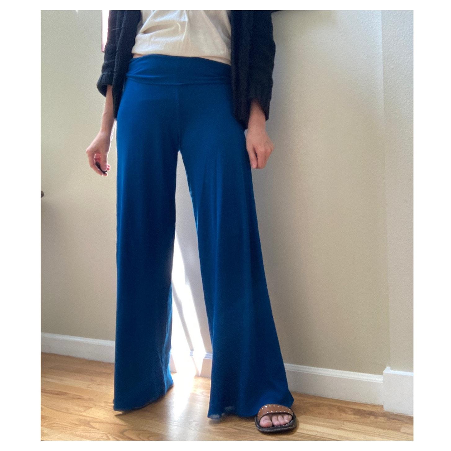 Fuzzi Royal Blue Wide-Leg Pants Tulle Stretch Foldover Waistband Sz L