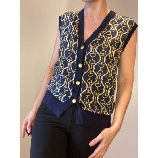 Gucci Vintage Silk & Knit Vest Horsebit Buckle Print 70s/ 80s Perfection ~ Sz M