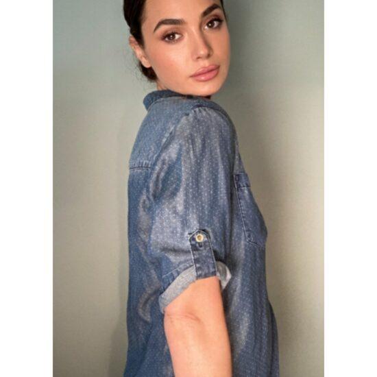 Cloth & Stone Anthropologie Button Down Denim Chambray Shirt Polkdots Sz M