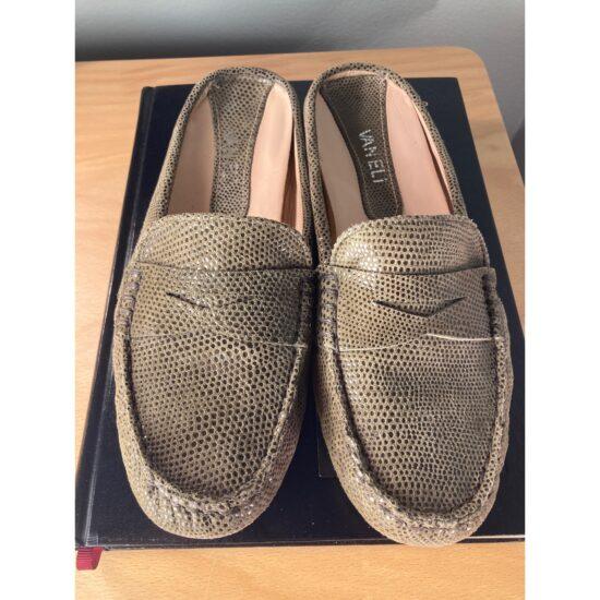 Vaneli Green Metallic Suede Snake Embossed Loafer Mules CBK Style Sz 7.5