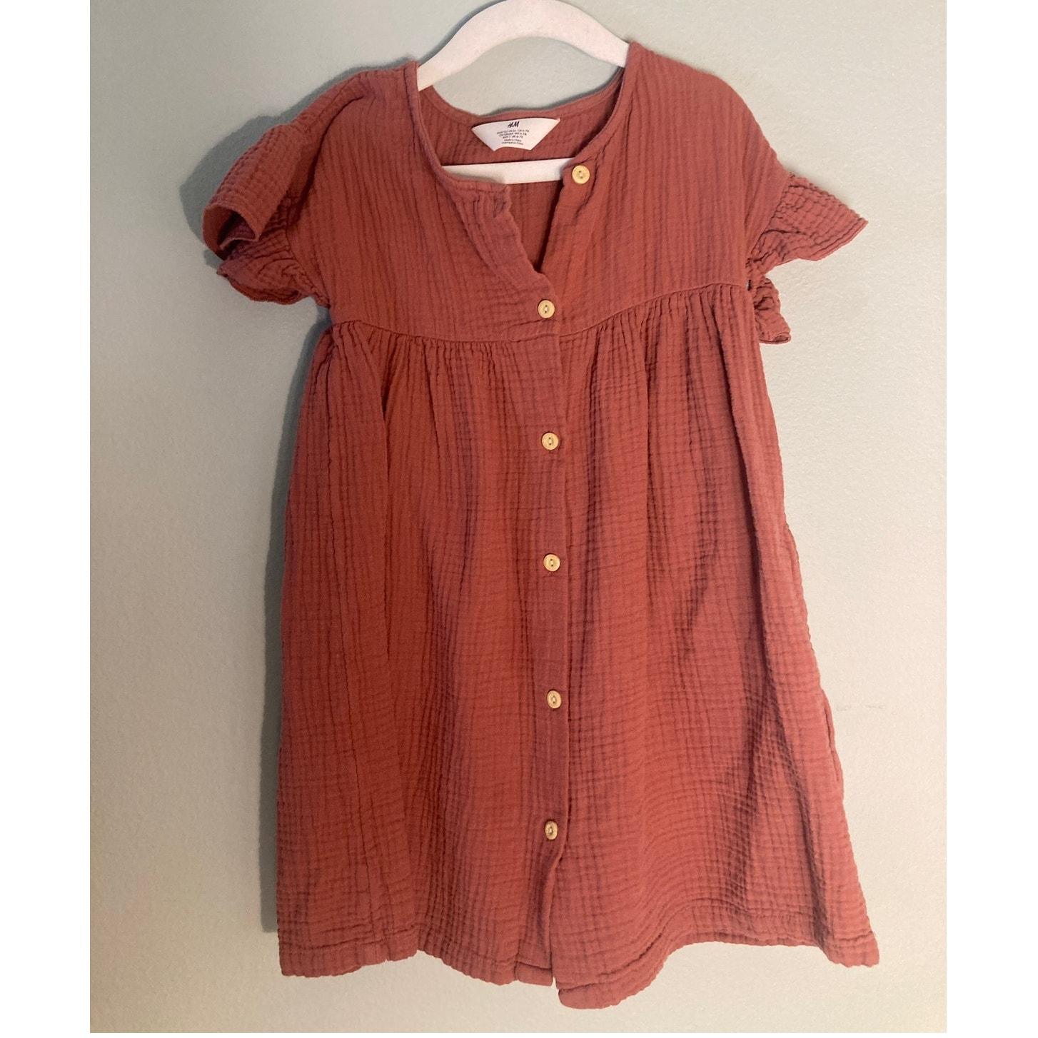 H&M Cotton Muslin Sweet Flutter Sleeve Dress Button Front ~ Sz S 6-7 ~ Adorable