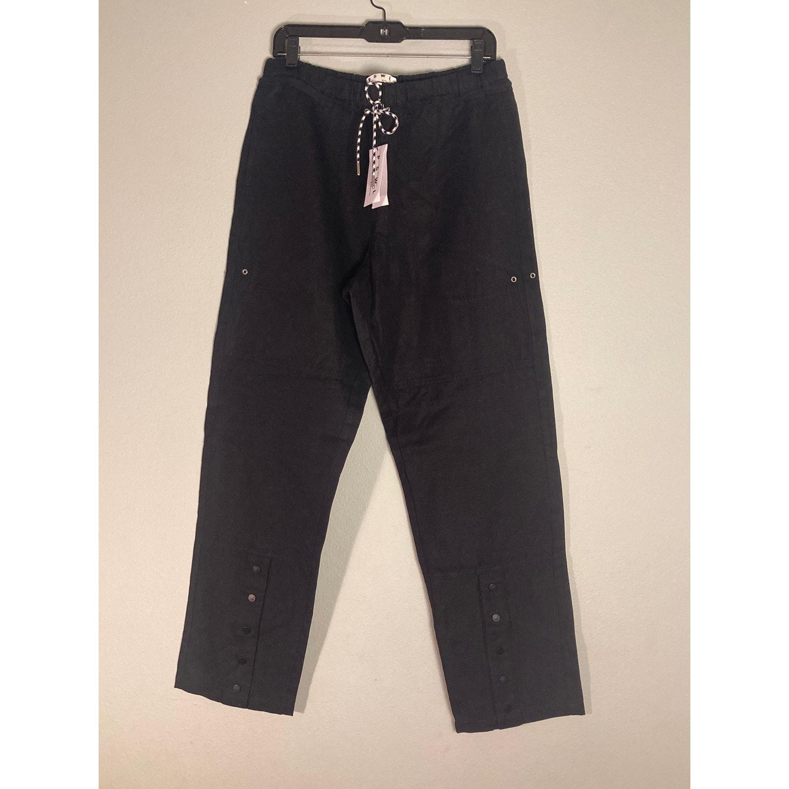 Porenza Schouler Cotton Linen Drawstring Pants Black ~ Sz L ~ NWT Pristine